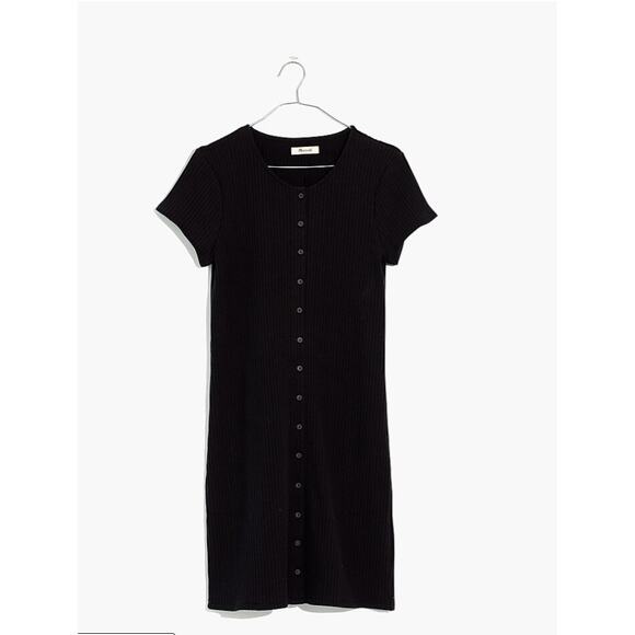 MADEWELL NWT Button-Front Ribbed Mini Dress in Black A0580 // XS - Picture 4 of 14